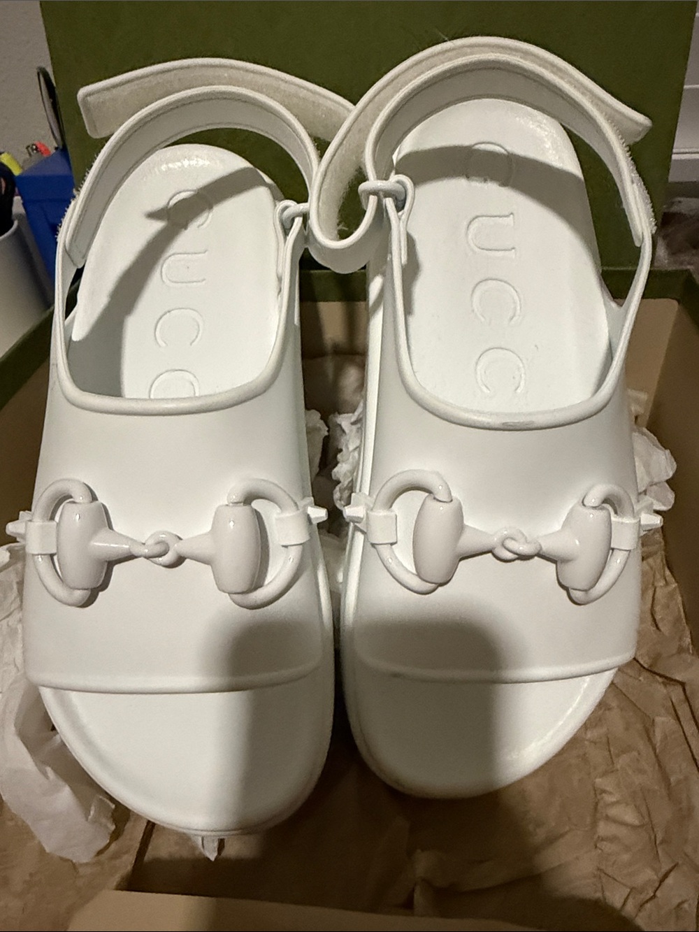 Gucci White Jelly Horsebit Slingback Sandals just tried on once